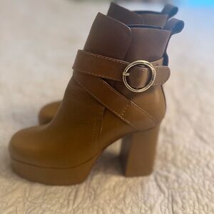 Brown Heeled Boots with Chunky Block Heel